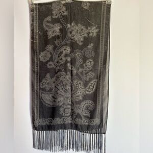 STYLE & CO RAYON AND NYLON OVERSIZED VELVET BEADED EMBROIDERED FRINGE SCARF BOHO